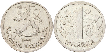 Финляндия 1 марка 1991 M KM 49a медно-никель 4142-1033