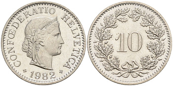 Швейцария 10 раппенов 1982 B KM 27 медно-никель 4608-514