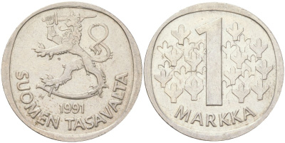Финляндия 1 марка 1991 M KM 49a медно-никель 4142-1033