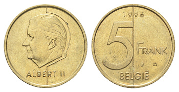 Бельгия 5 франков 1996 Belgie, Альберт II KM 190 алюминиевая бронза 4706-417