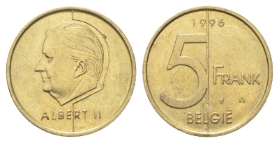 Бельгия 5 франков 1996 Belgie, Альберт II KM 190 алюминиевая бронза 4706-417