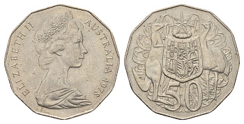 Австралия 50 центов 1978 Елизавета II (1952-2022), герб Австралии, кенгуру KM 68 медно-никель 4565-644