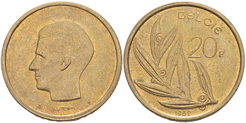 БЕЛЬГИЯ 20 ФРАНКОВ 1982 BELGIE, БОДУЭН I (1951-1993) KM 160 никель бронза 4546-244