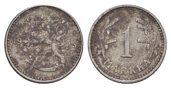 Финляндия 1 марка 1945 KM 30b железо 4647-422