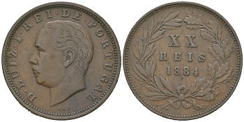 Португалия 20 реалов 1884 Луиш I (1861-1889) KM 527 бронза 4512-921