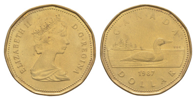 Канада 1 доллар 1987 Елизавета II (1952-2022), утка KM 157 никель плакированный позолоченной бронзой 4637-952