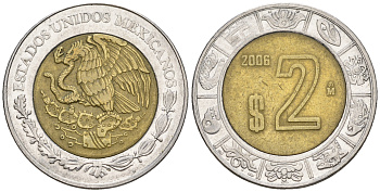 Мексика 2 песо 2006 KM 604 биметалл 259-117