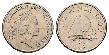 Гернси 5 пенсов 1990 Елизавета II (1952-2022), регата KM 42.2 медно-никель 4682-447