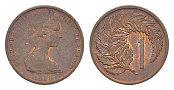 Новая Зеландия 1 цент 1983 Елизавета II (1952-2022), лист папоротника KM 31.1 бронза 4655-1137