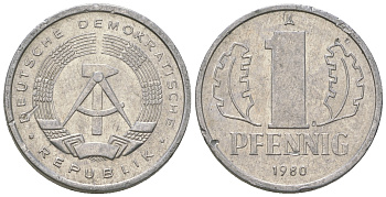 ГДР 1 пфенниг 1980 А KM 8.2 алюминий 4623-349