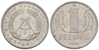 ГДР 1 пфенниг 1980 А KM 8.2 алюминий 4623-349