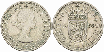 Великобритания 1 шиллинг 1966 Елизавета II (1952-2022), Шотландский герб KM 905, Spink 4148 медно-никель 34-726