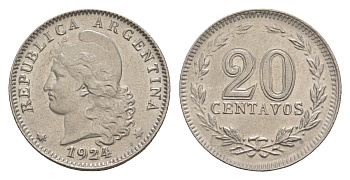 Аргентина 20 сентаво 1924 KM 36 медно-никель 4655-624