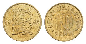 Эстония 10 сентов 1992 KM 22 латунь UNC 4647-113