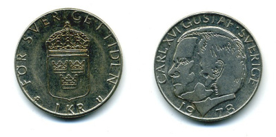 Швеция 1 крона 1978 Карл XVI Густав (1973- ) KM 852 медь плакированная медно-никелем 29-1225
