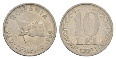 Румыния 10 леев 1990 годовщина революции KM 108 сталь плакированная никелем UNC 4635-217