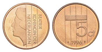 Нидерланды 5 центов 1996 Беатрикс (1980-2013) KM 202 бронза UNC 4684-1237