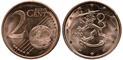 ФИНЛЯНДИЯ 2 ЕВРОЦЕНТА 2000 KM 99 сталь плакированная медью UNC 4181-463