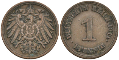 Германия 1 пфенниг 1911 E KM 10, J. 10 медь 4576-165