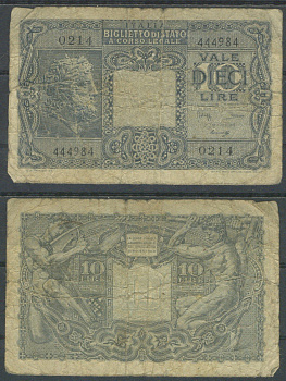 Италия 10 лир 1944 Pick 32 b бумага 8601-21-1-2