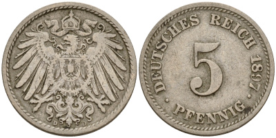 Германия 5 пфеннигов 1897 D J.12, KM 11 медно-никель    4598-1122