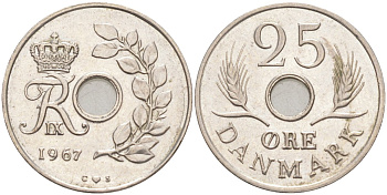 Дания 25 эре 1967 С; S, Фредерик IX (1947-1972) KM 855.1 медно-никель 94-1026