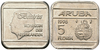 Аруба 5 флоринов 1996 Беатрикс (1980-2013) KM 12 сталь плакированная никелем 4619-416