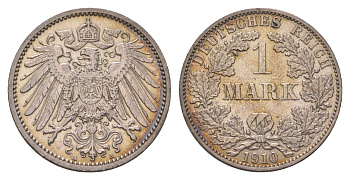 Германия 1 марка 1910 A, Вильгельм II (1888-1918) KM 14, J. 17 серебро 4626-216