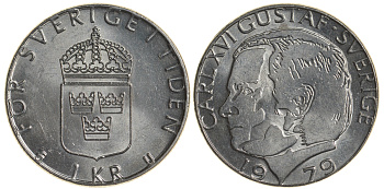 Швеция 1 крона 1979 Карл XVI Густав (1973- ) KM 852 медь плакированная медно-никелем UNC 4179-1216
