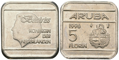 Аруба 5 флоринов 1996 Беатрикс (1980-2013) KM 12 сталь плакированная никелем 4619-416