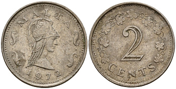 Мальта 2 цента 1972 Пентесилея, царица амазонок KM 9 медь цинк 4154-645