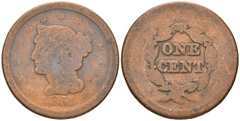 США 1 цент 1851 KM 67 медь 110-411