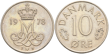 Дания 10 эре 1978 S. B, Маргрете II (1972-) КМ 860.1 медно-никель    4169-226