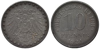 Германия 10 пфеннигов 1921 A KM 20, J. 298 железо 4119-146