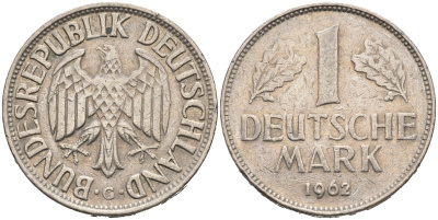 ФРГ 1 марка 1962 D KM 110, J. 385 медно-никель 4681-1221