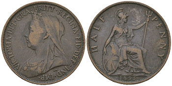 Великобритания 1/2 пенни 1895 Виктория (1837-1901) KM 789, Spink 3962 бронза 92-1154