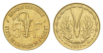 Западная Африка (BCEAO) 5 франков 1987 Центральный банк государств Западной Африки KM 2a медь алюминий никель aUNC 4643-746