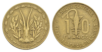 Западная Африка (BCEAO) 10 франков 1980 KM 1a медь алюминий никель 4175-1244