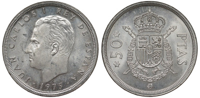 Испания 50 песет 1975 (76) Хуан Карлос I (1975-2001) KM 809 медно-никель aUNC 4125-312