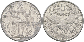 Французская Новая Каледония 5 франков 2014 птица кагу, (IEOM) KM 16, Schoen 12, Lec 81k алюминий 4117-243