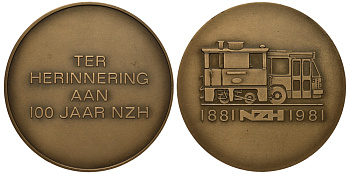 НИДЕРЛАНДЫ МЕДАЛЬ 1981 100 ЛЕТ ОБЩЕСТВЕННОМУ ТРАНСПОРТУ, 50 мм, 57,7 гр бронза UNC 1082-7-43