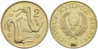 Кипр 2 цента 1983 KM 54.1 никель латунь 4174-1228