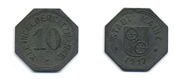 МАЙНЦ 10 ПФЕННИГОВ 1917 НОТГЕЛЬД 29-231