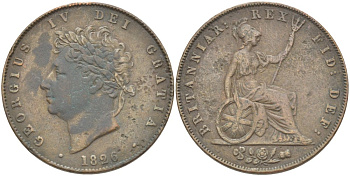 Великобритания 1/2 пенни 1826 Георг IV (1820-1830) KM 692, Spink 3824 медь 97-614