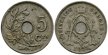 Бельгия 5 сантимов 1925 Belgie KM 67 медно-никель 4173-269
