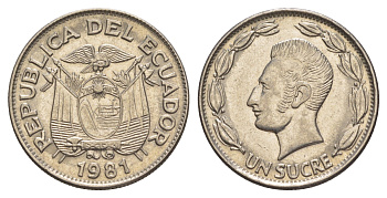 Эквадор 1 сукре 1981 KM 78b сталь плакированная никелем 4641-656