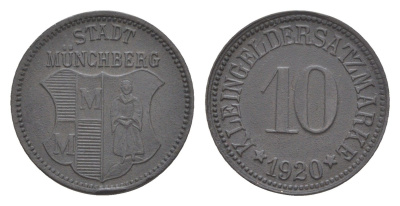 Мюнхберг 10 пфеннигов 1920 Funck 346.8, Men18 21547.9 цинк 4636-917