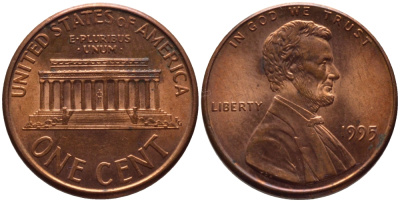 США 1 ЦЕНТ 1995 ЛИНКОЛЬН KM 201b цинк плакированный медью 66-1054