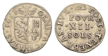 Швейцарские кантоны, Женева 12 солей 1654 AB KM 45 серебро 5010-1345