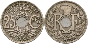 Франция 25 сантимов 1924 KM 867a, Le Franc 171.7 медно-никель 4143-423